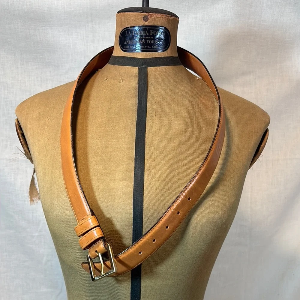 Tan Leather Belt with Gold Buckle